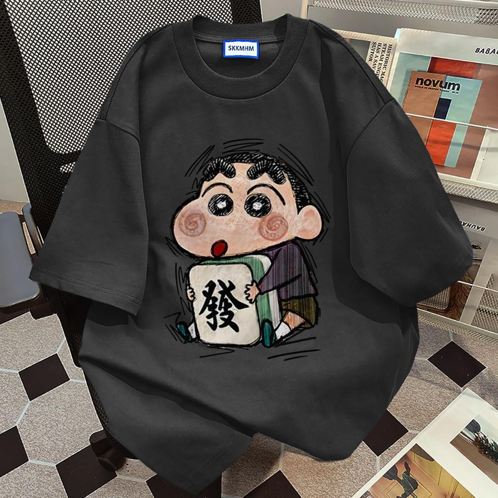 Summer loose short-sleeve T-shirt for women, pure cotton cute American style Crayon Shin-chan cartoon print base shirt