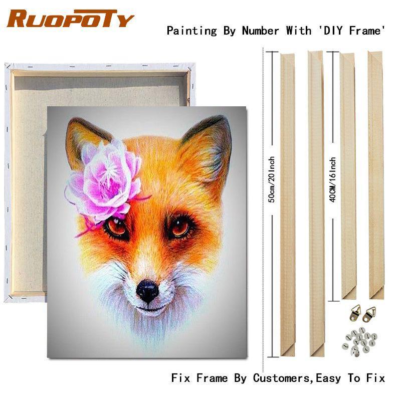 RUOPOTY Painting By Numbers Fox Animal Wall Art Unique Gift On Canvas Acrylic Picture By Numbers Flower For Living Room