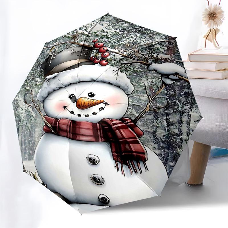

1pc Winter Wonderland Snowman with Berries & Branches Automatic Opening Umbrella with Foldable Design, 8-Iron Frame, Perfect for Outdoor Festive Decor