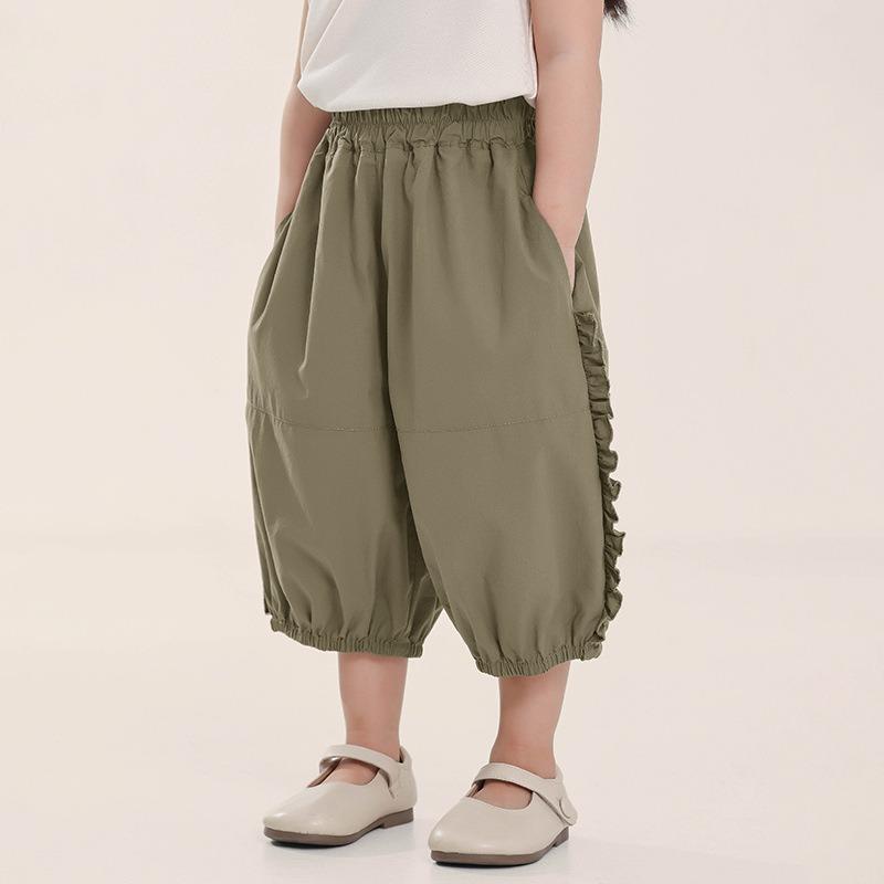 Girls Kids Thin Cropped Lace Trim Casual Anti Mosquito Summer Pants