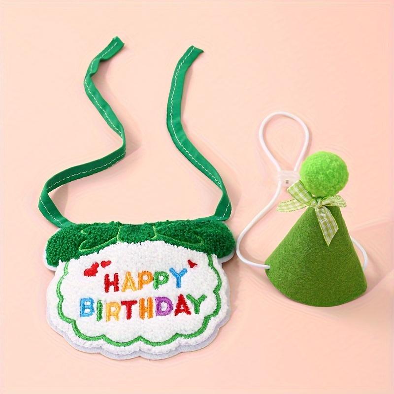 

Милый праздничный комплект нагрудников для питомца на день рождения с праздничной шапочкой, вышивка «С днем рождения», спандекс и полиэстер One-size зелёный