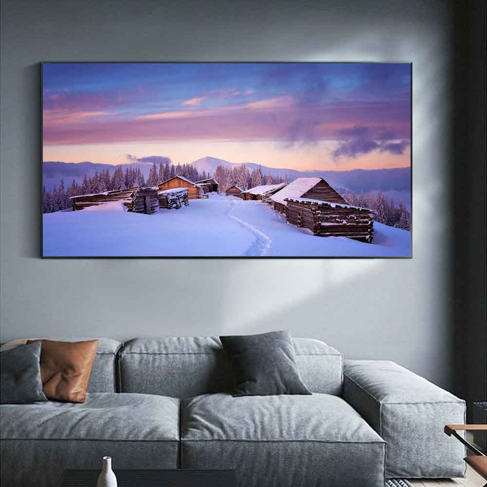 Nordic landscape oil painting snow mountain wooden house art canvas painting living room corridor office home decoration mural No Frame