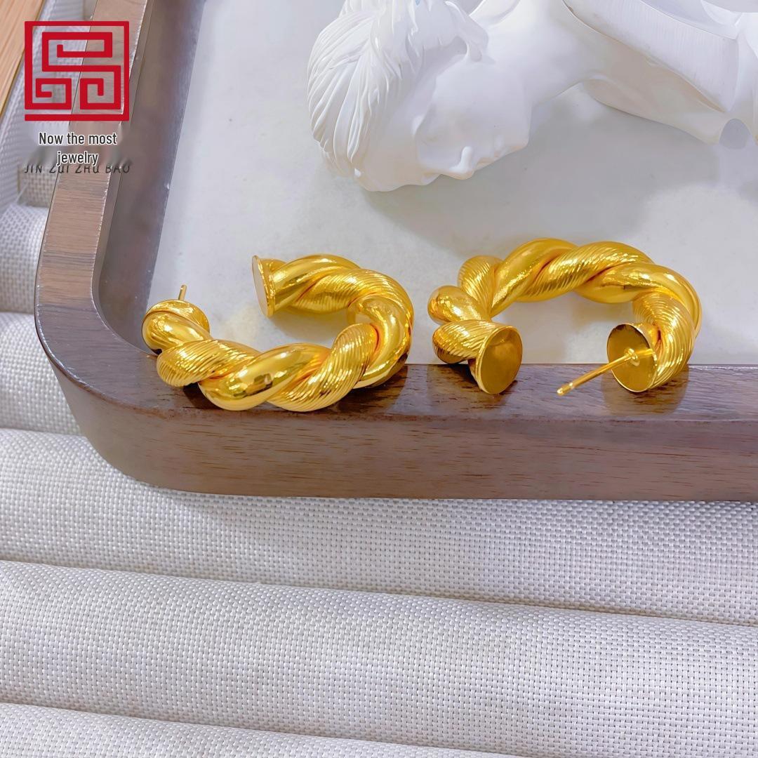 Ретро Европейский и Американский Стиль Золотые Скрученные Кольца Серьги: Модные, Универсальные, Высококачественные Аксессуары-Шпильки.