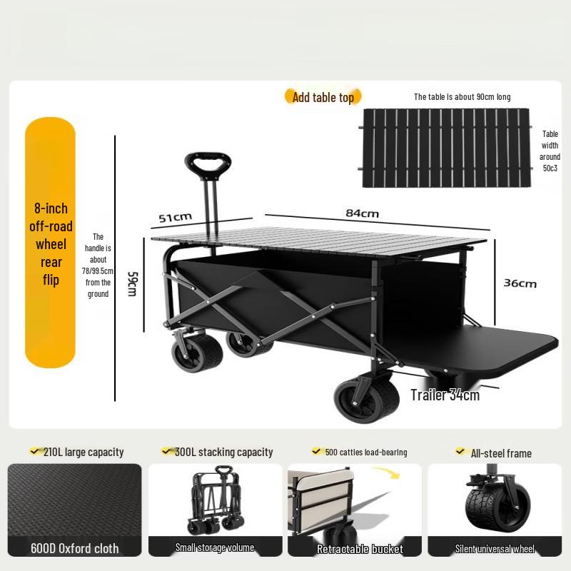 ZISIZ Folding Camping Utility Wagon with Tabletop