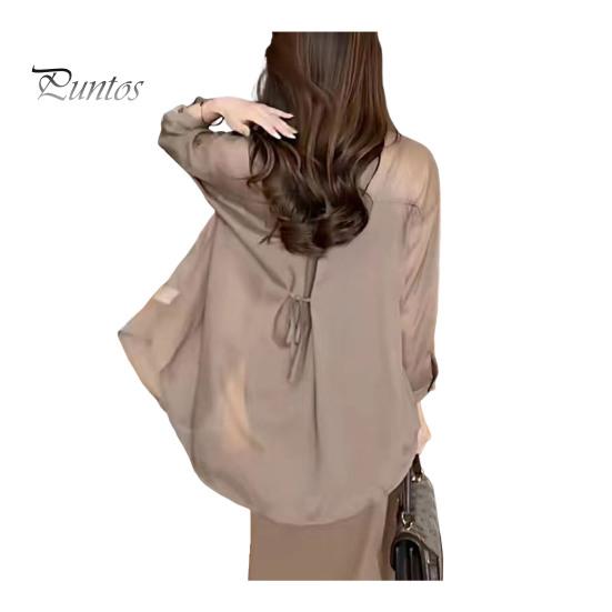 

Женская летняя солнцезащитная рубашка с лацканами и длинными рукавами сзади, шифоновые топы на шнуровке, сплошной цвет, однобортный свободный крой, тонкая куртка-топ M хаки