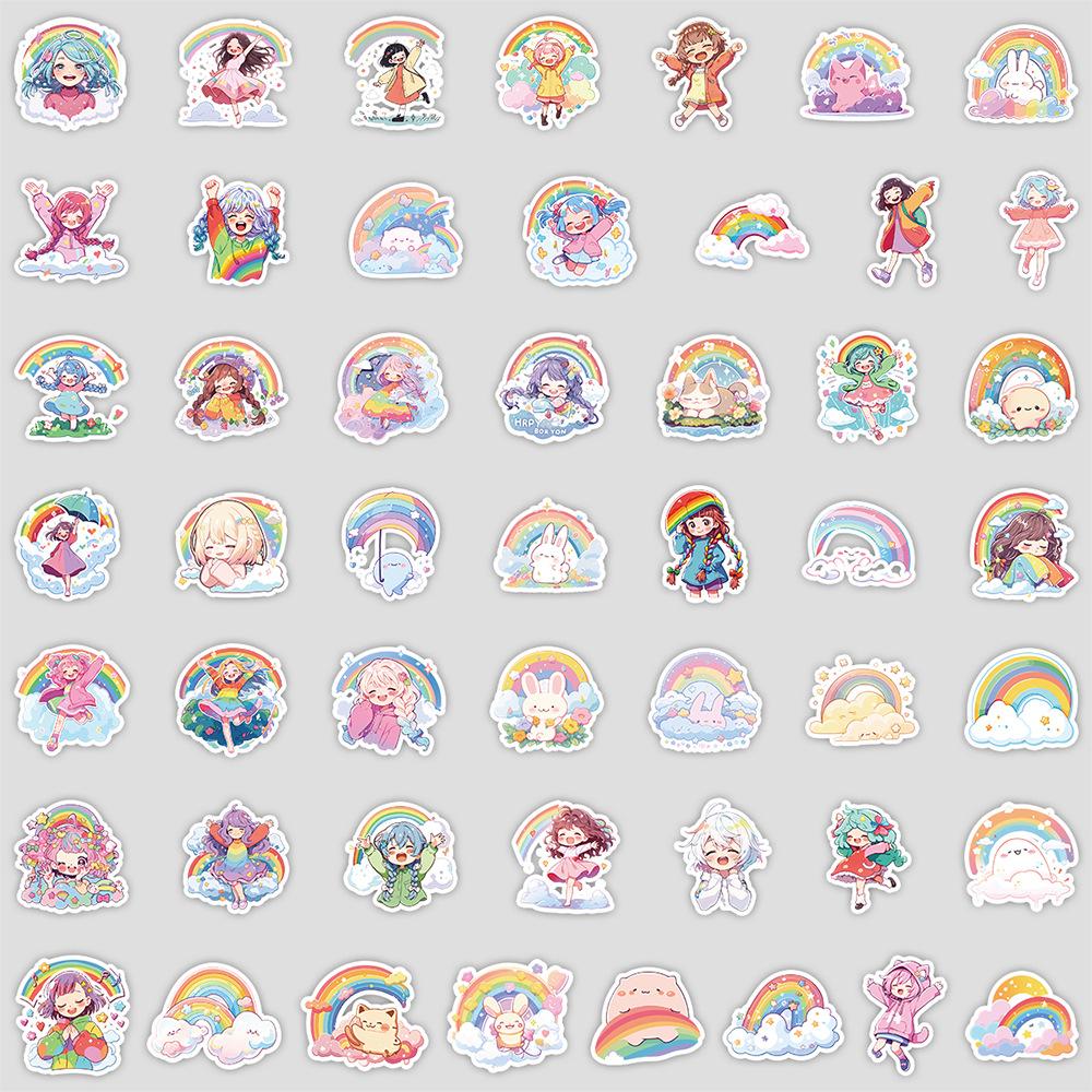 

50 Pieces of Cute Rainbow Cartoon Graffiti Stickers for Water Cups, Luggage, Waterproof Decoration, Creative Stationery Stickers