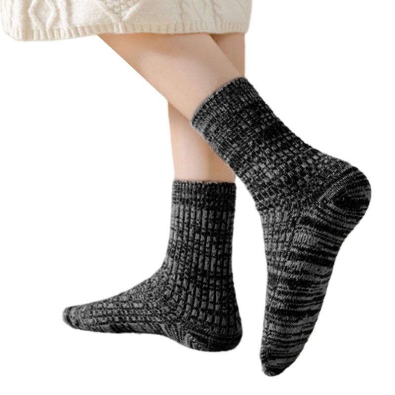 Women Casual Faux Wool Ribbed Knit Crew Socks Winter Thermal Warm Thickened Middle Tube Socks Home Slipper Socks Hosiery