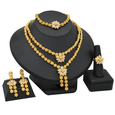 Dubai Jewelry Set Wedding Necklace for Women Bracelet Earrings Ring Bridal Gold Plated Nigerian Jewelery