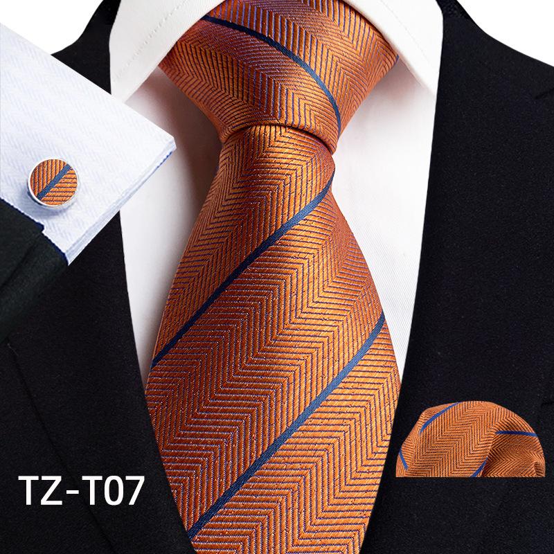 2025 Men's Retro Stripe Solid Tie, Pocket Square & Cufflinks Set