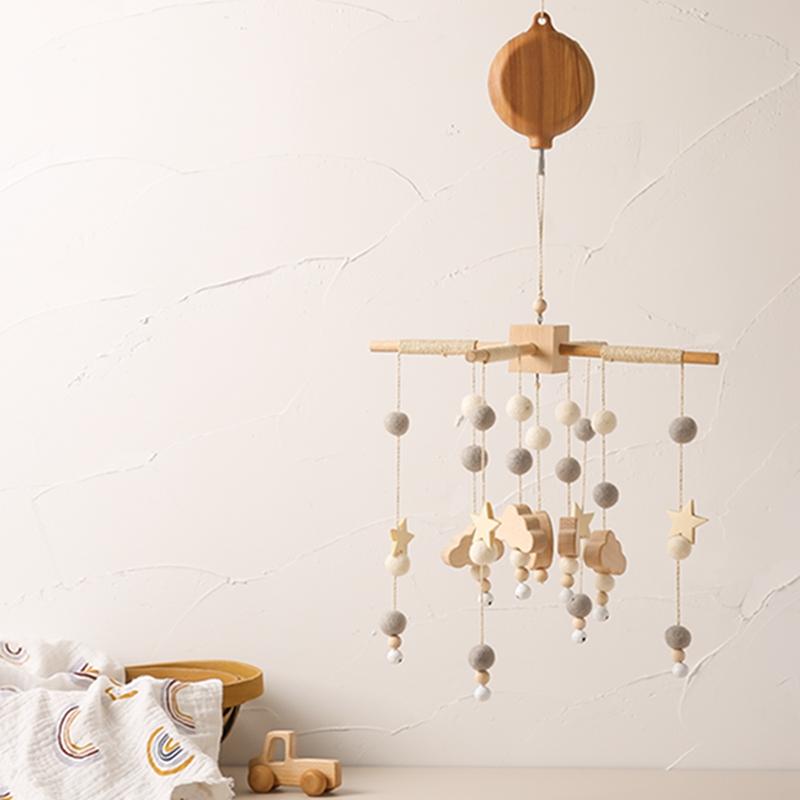 Krippenmobile Drehbare Spieluhr mit Liedern Motor Zubehör Anhänger Spielzeug 0 12 Monate Babybett Hängendes Glockenspiel Spielzeug Kinderzimmer spielt Holzmaserung