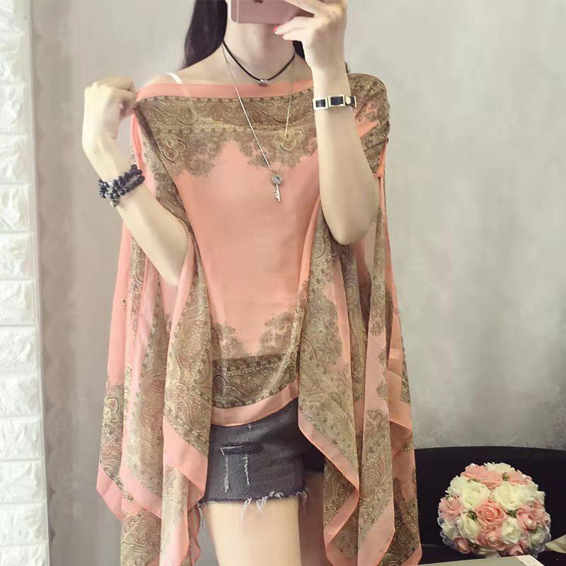 Variety Shawl  Summer Sunscreen Chiffon Printed Scarf for Women  Beaded Cashew Flowers  Super Large Beach