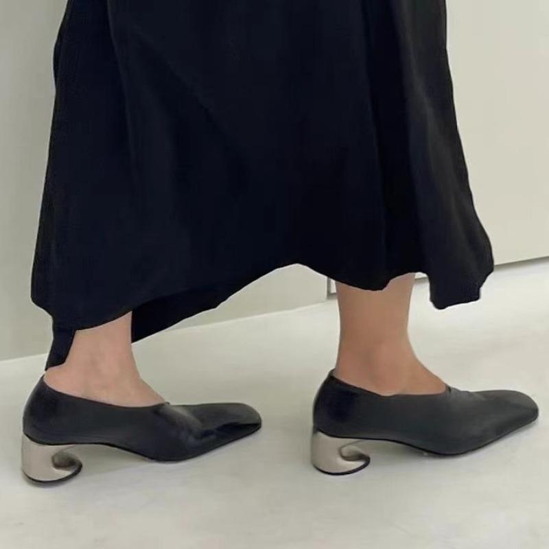 Women's Fashion New Square Toe Deep Mouth Splice Slip-proof Wear-resistant Special Heel Shoes Summer Single Shoes