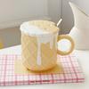 1pc 400ML Biscuit Pattern Coffee Mug With Lid And Spoon Ceramic Coffee Cups Cute Kawaii Water Cup Summer Winter Drinkware Gifts
