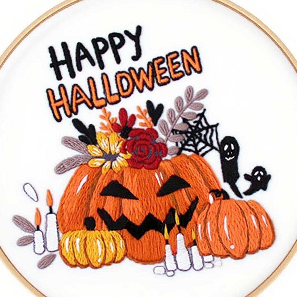 1/2/3 Pcs Halloween Hand Embroidery Counted Stamped Embroidery Kit DIY Cross Stitch Halloween Craft Needlework for Home Decor