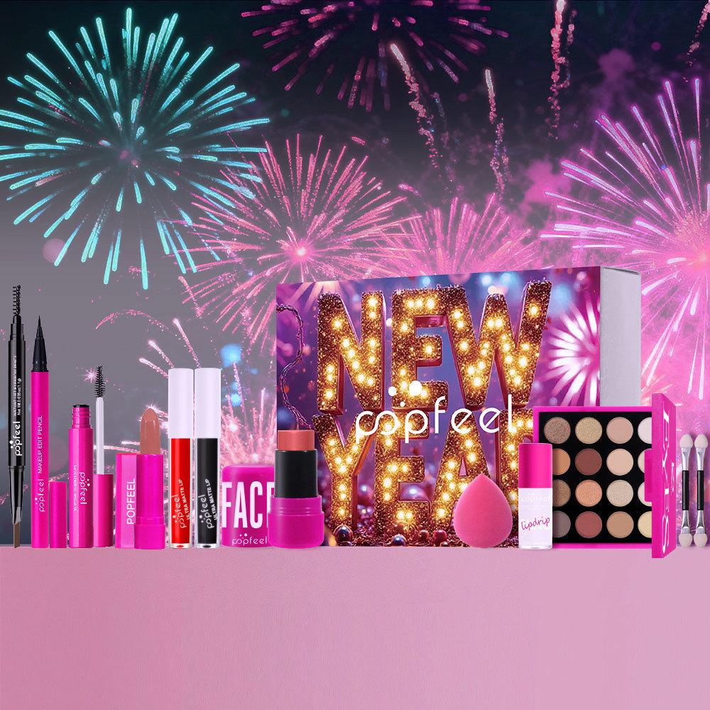 Popfeel New Year Makeup Kit All-in-One Professional Cosmetic Gift Set Eyeshadow Palette Matte Lipstick Face Stick Makeup Tools Beauty Kit for Women