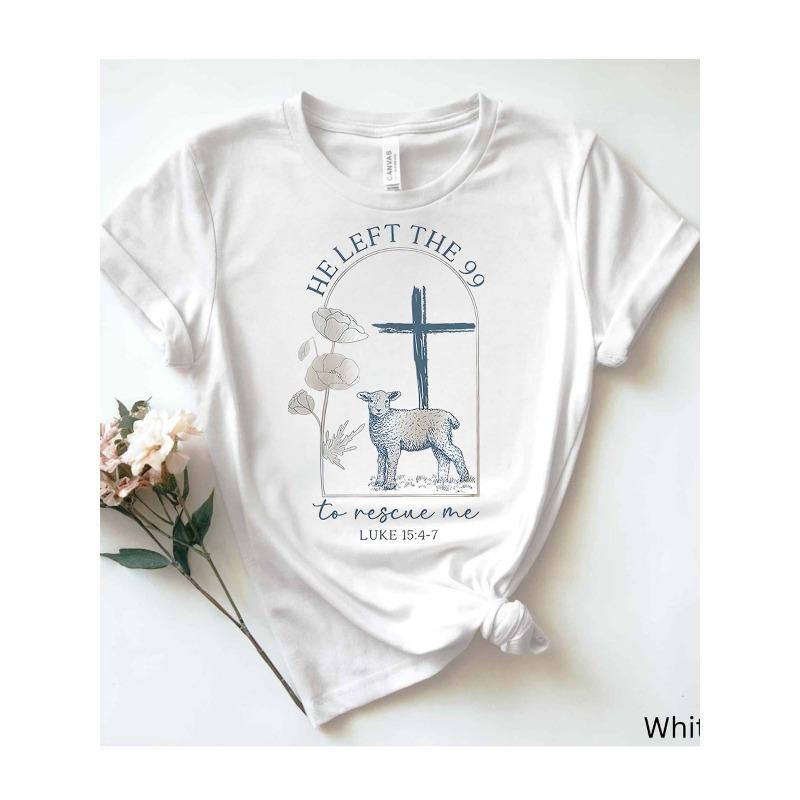 

European Size White Pure - Polyester Women s T - Shirt: He Left the 99 to Rescue Me Religious Theme 4XL
