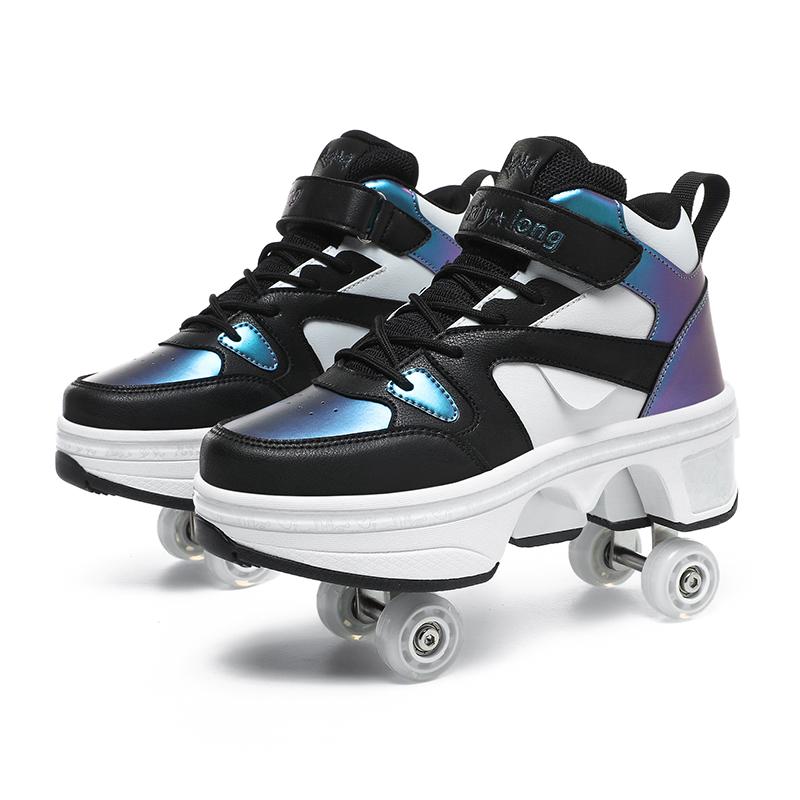 Roller Skates 6-15 Years Old Four-wheel Deformation Can Walk Can Skate Skates Girl Runaway Shoes