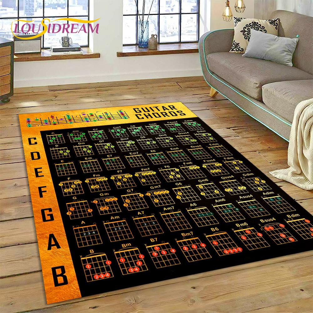 3D Guitar Chords Theory Chart Music Rug Carpet for Living Room Bedroom Home Decor,Floor Mat Non-slip Decoration for Sofa Doormat
