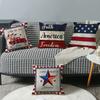 Independence Day Flag Four-piece Set, Linen Material, Home Cushion Cover, Five-pointed Star, Blue, White and Red Striped Letter Print