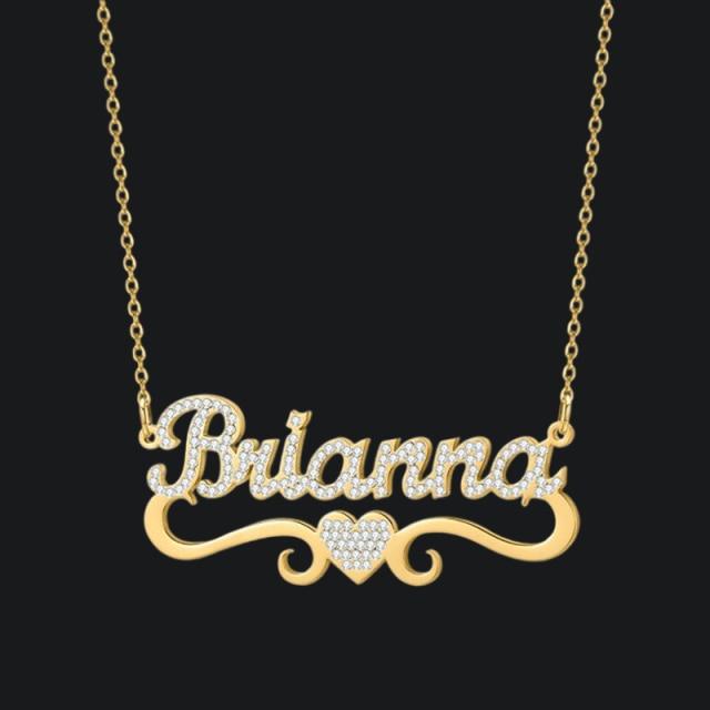 Custom Name Necklaces Women With Heart Personalized Nameplate Gold Tone Stainless Steel Blingbling Pendant Necklaces Jewelry Giveaway GiftTrendy