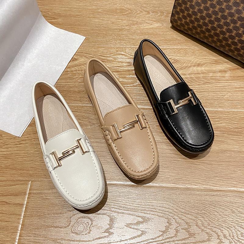 Men Women Summer Flat Shoes Breathable Luxury Flat Designer Metal Buckle Genuine Leather Woman Work Flats Cowhide Mocasines Mujer Oxford