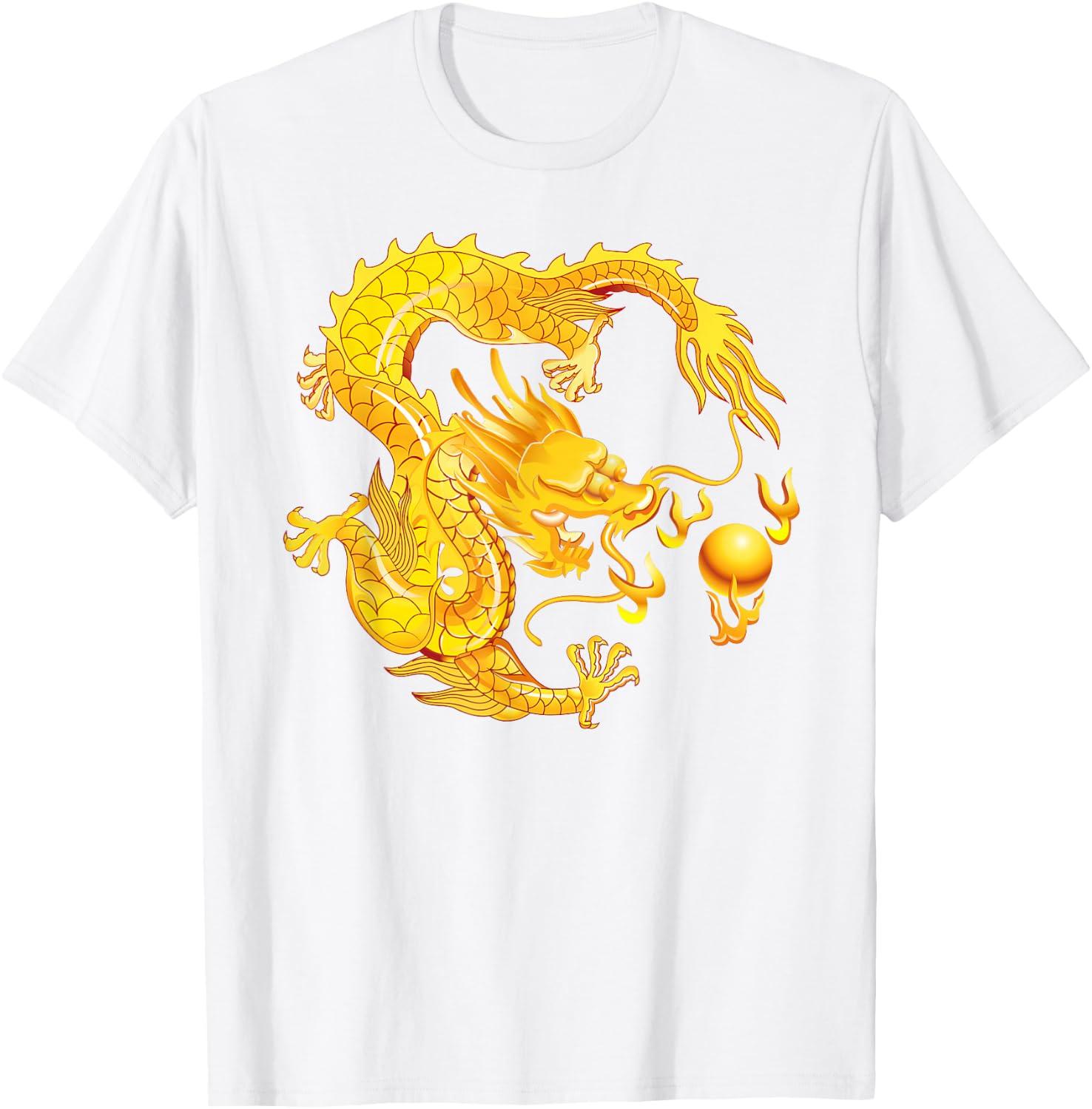 Fearless Golden Chinese Dragon Fire Ball T-Shirt T-Shirt XL