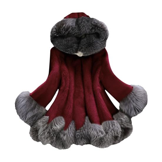 

Пальто с капюшоном из искусственного меха для женщин, с длинным рукавом, открытое спереди, флисовая куртка, зимняя теплая, с пушистой отделкой, пушистая верхняя одежда 3XL вино красного