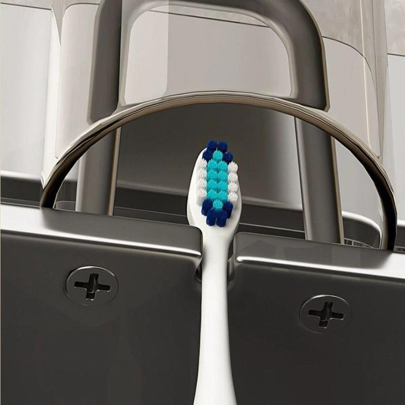 Metal Toothbrush Rack Multi-Function Toothbrush Holder Punch-Free Toothpaste Holder Wall-Mounted Bathroom Storage Box