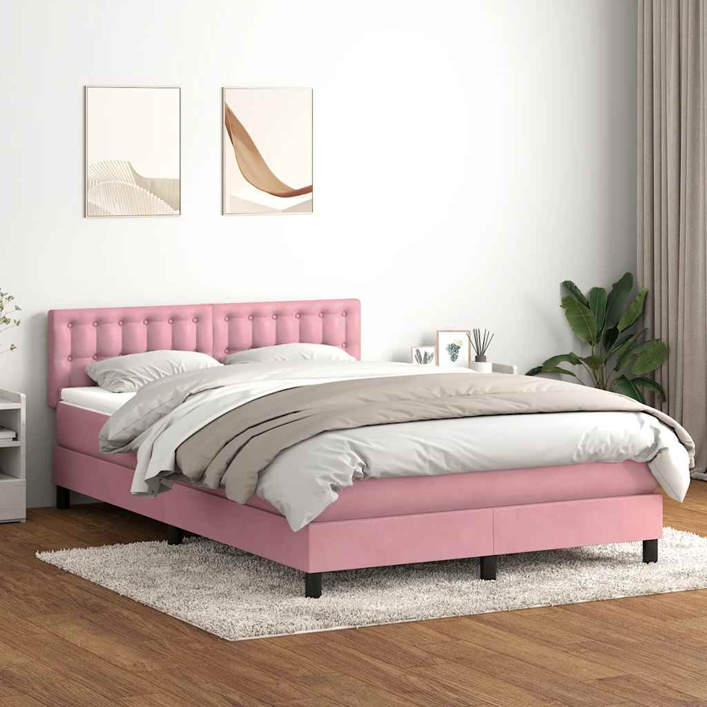 Box Spring Bed with Mattress Pink 160x210 cm Velvet