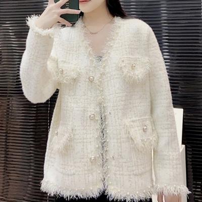 Beaded Tassel Knitted Cardigan Women Early Spring Small Stature Temperament Luxury Sense Long Sleeve Cardigan Female Coat Top
