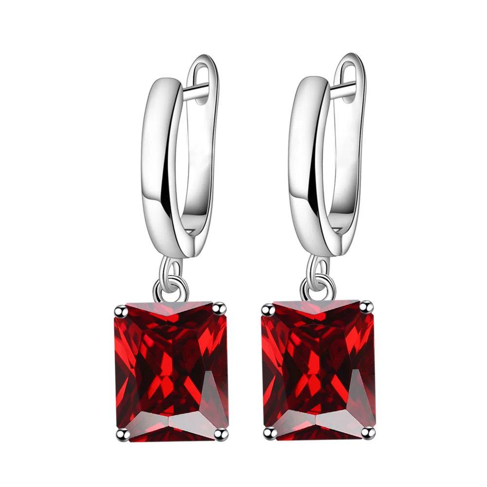 European Creative Colored Stone & Rhinestone Pendant Necklace and Rectangular Earring Set for Women.
