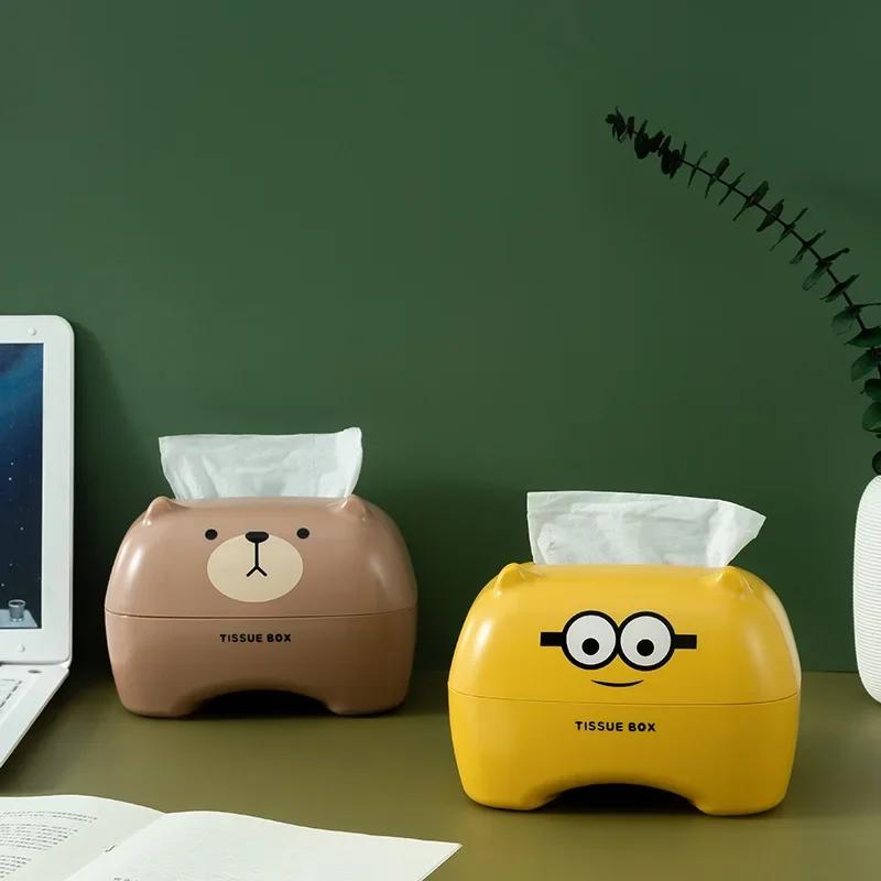 Tissue Box Table Napkin Rings Tissue Case Paper Box Container Bamboo Cartoon Cover Solid Storage Box Home Table Decoration