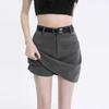 2025 Women's Gray High-Waist A-Line Miniskirt: College Style, Summer Slimming, Anti-Exposure Hip-Hugging Design