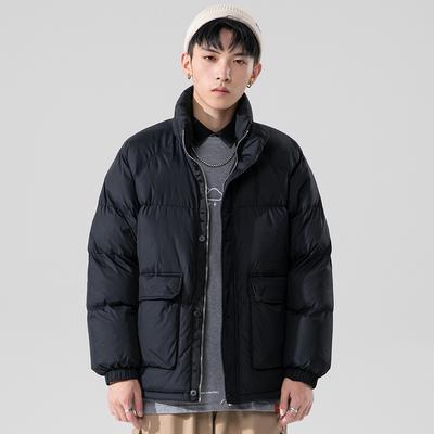 Winter Personalized Side Seam Pocket Gray Warm Zipper Cotton Coat Thickened Loose Men's Stand Collar Trendy Hooded Jacket