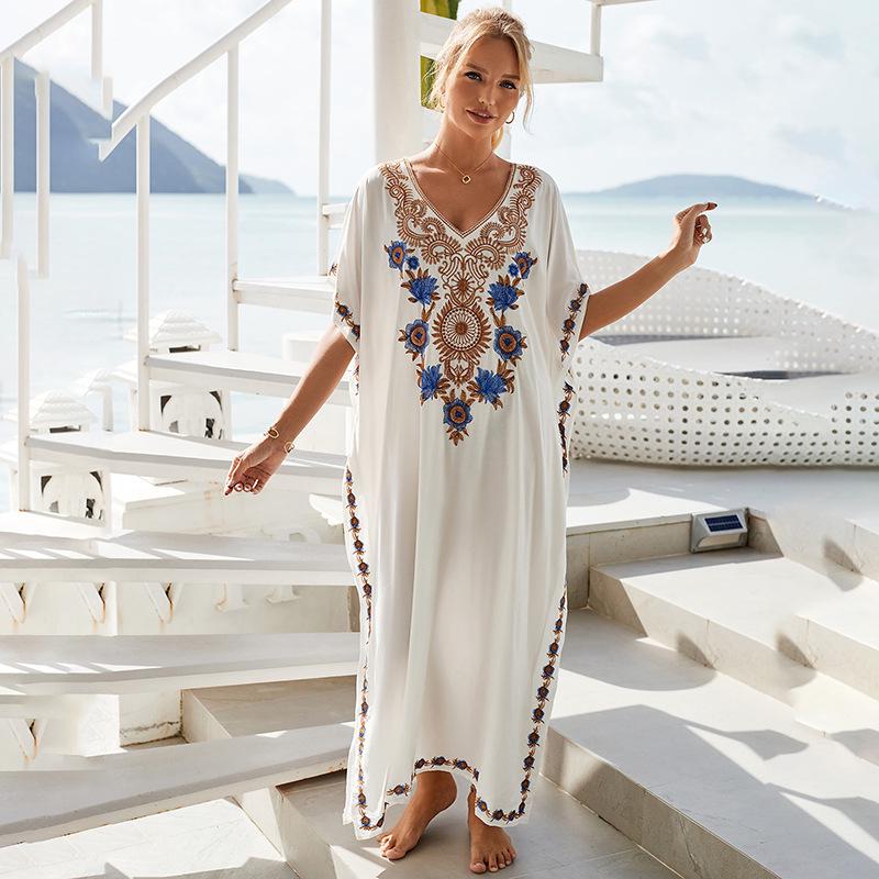 

Длинное пляжное платье из вискозы с машинной вышивкой и халат-накидка для бикини One size