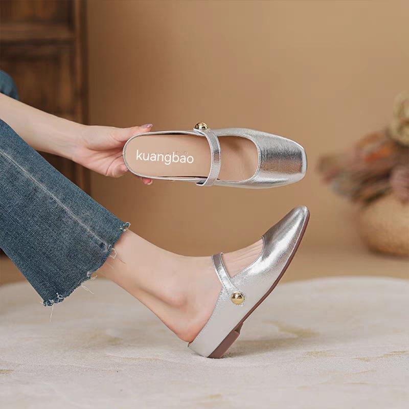 Baotou half slippers women's outer wear 2025 spring and autumn new temperament silver half sandals flat shoes