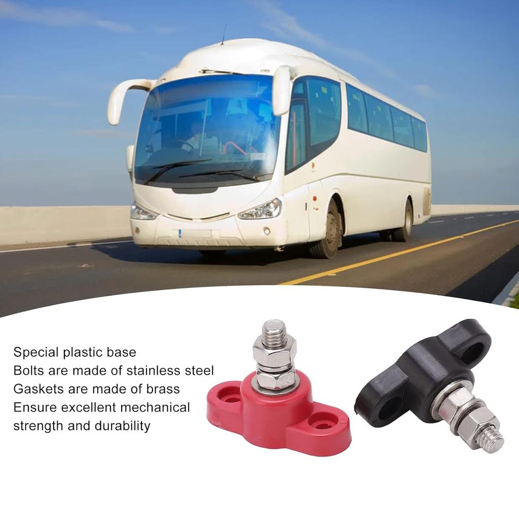 4 Pcs Battery Power Distribution Terminal Blocks Red Black Single Stud Ground Insulated Junction Post 12V 24V for Car