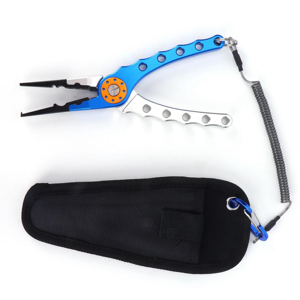 Fishing Lure Pliers Tongs Multifunction Aluminum Alloy Hook Remover Tool Equipment(Blue Silver )