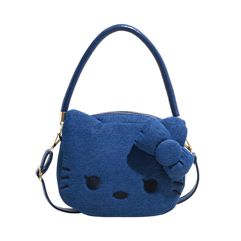 

Women s Cute Blue KT Cat Embroidered Handbag - Versatile Cartoon Crossbody & Shoulder Bag темно-синього кольору