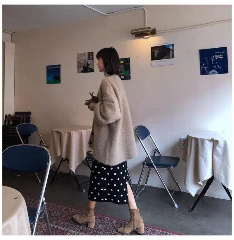 Korean Style Loose Faux Mink Velvet V-neck Cardigan Coat for Women