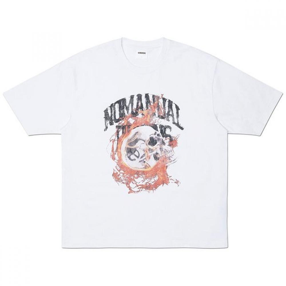 Nomanual Blazing Skull T shirT   whiTe S
