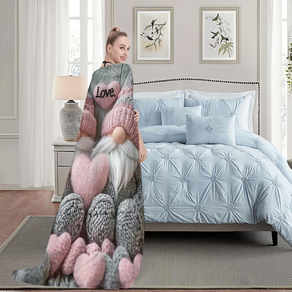 One Portable Featuring Gnomes And Hearts Blanket For Soft Throw Blanket for Picnic Bed Sofa Home Bedroom Cozy Warm Comfortable