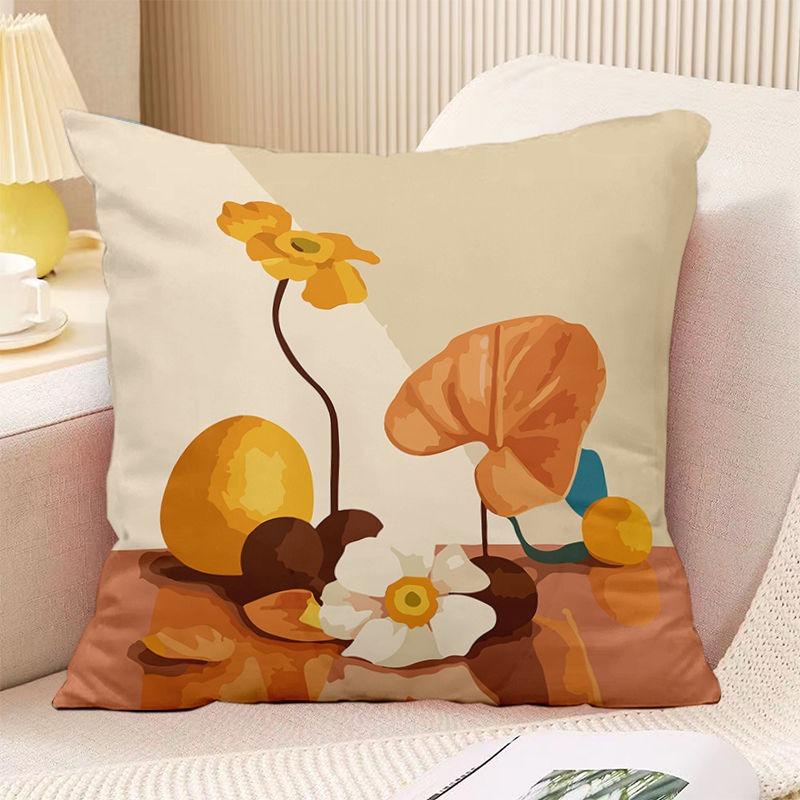 Bedroom Living Room Square Cushion Pillowcase Orange Simple Print Decorative Pillowcase