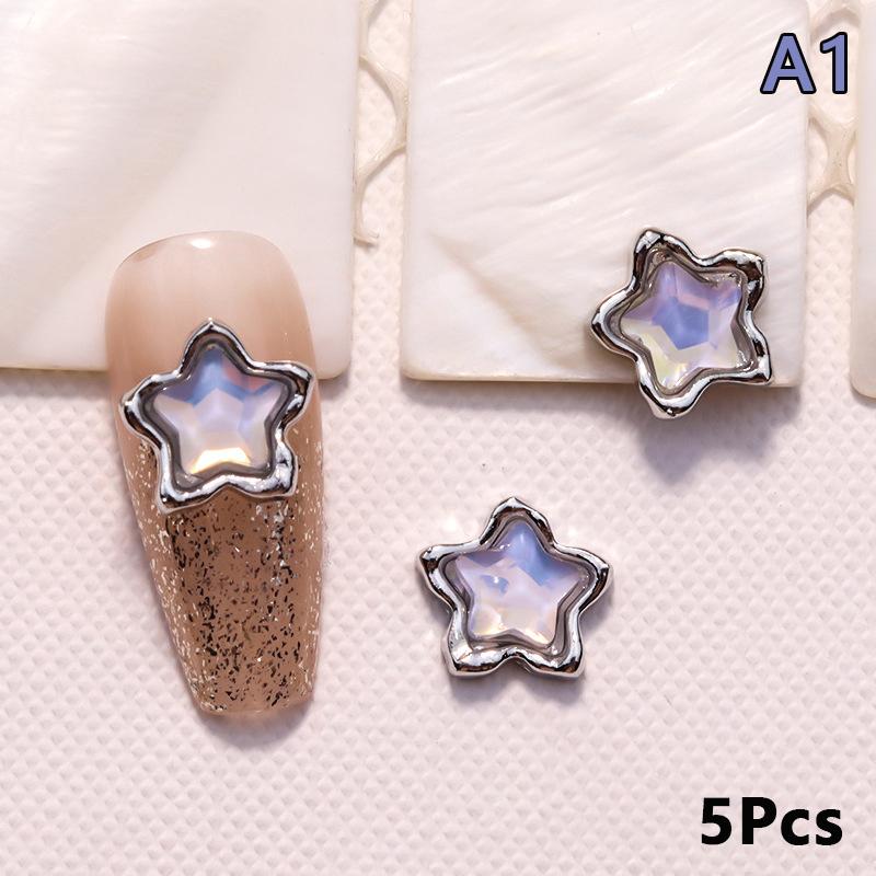 5Pcs Luxury Alloy Love Heart Star Nail Art Charms Parts Jewelry Accessories Manicure Decor Nails Decoration Supplies
