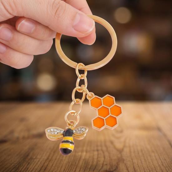 Keychain Pendant Decorative Bee Shape Keychain with Rhinestones Dripping Oil Compact Lightweight Versatile Backpack Accessory