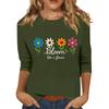 Women's Fashionable Casual Three Quarter Sleeve Printed Collar Pullover Top