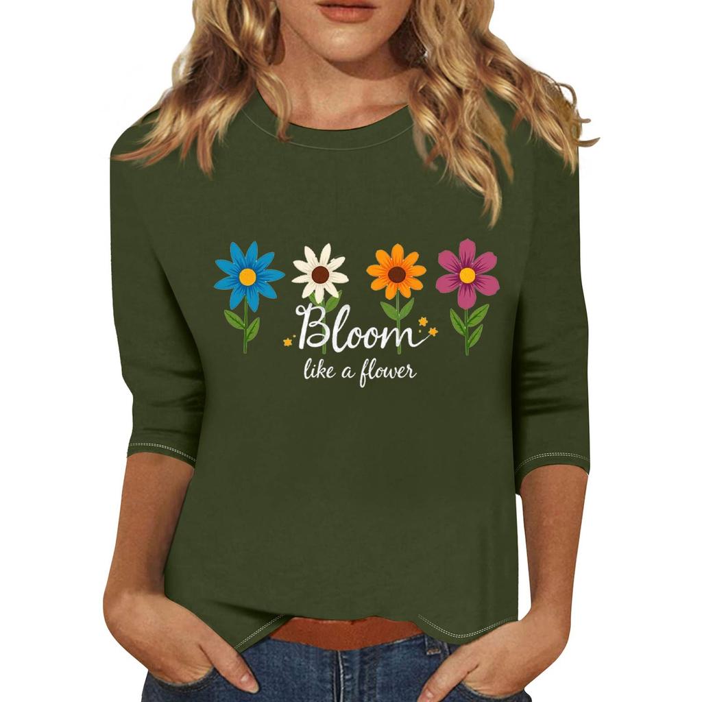 Women's Fashionable Casual Three Quarter Sleeve Printed Collar Pullover Top