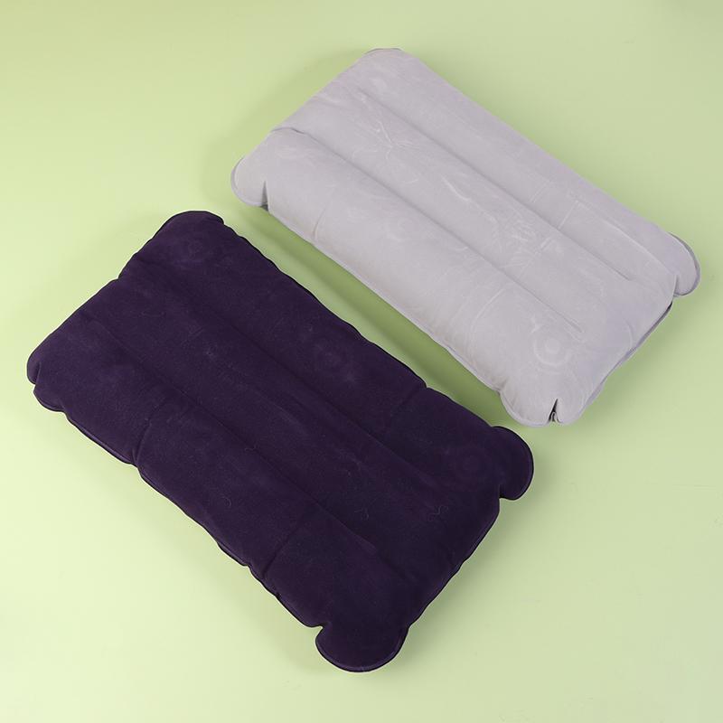 Portable Inflatable Flocking Pvc Pillow Camping Sleeping Air Pillow For Travel Outdoor Hiking Flight Foldable Head Rest Pillow