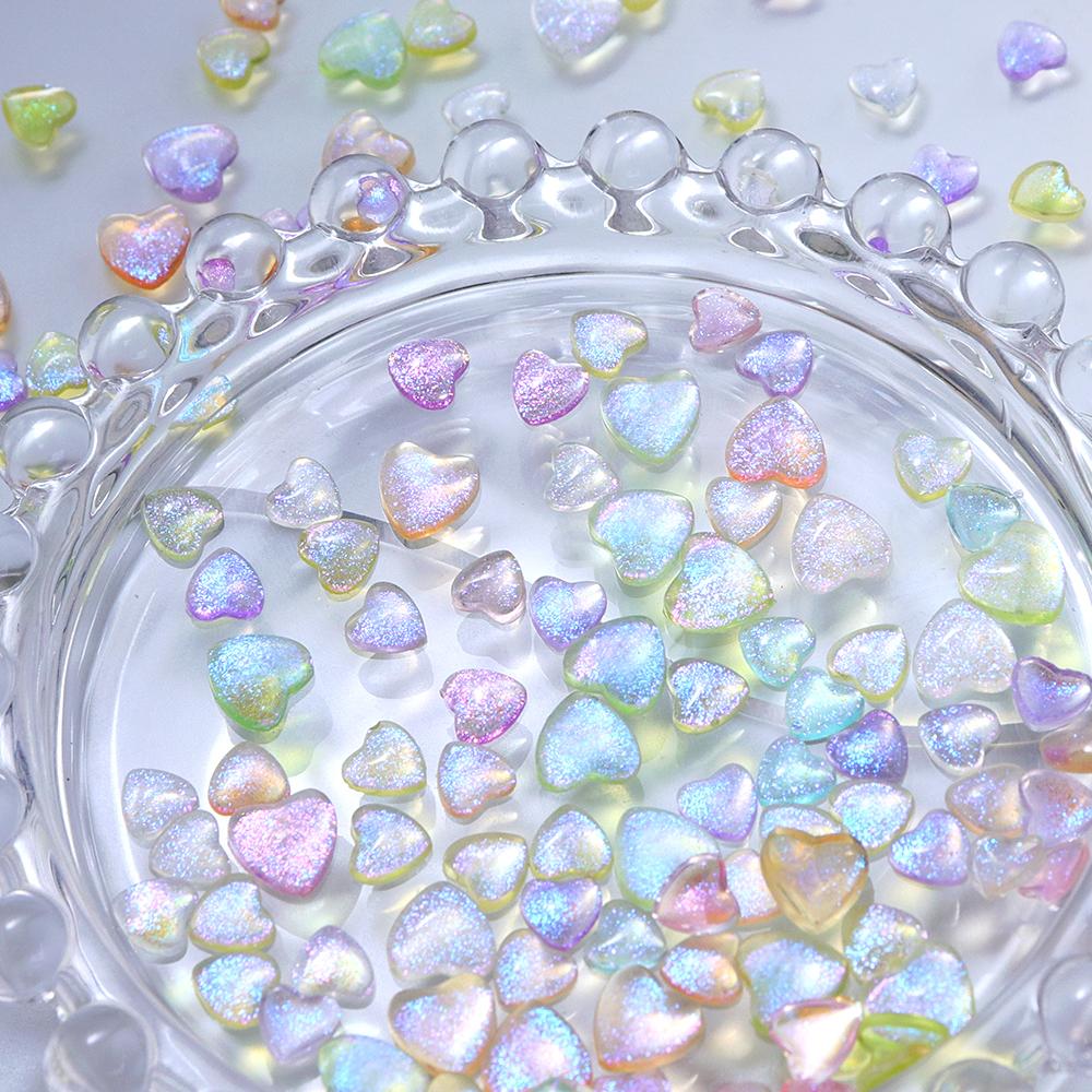 100pcs 3D Transparent Colorful Love Heart Charm Nail Art Rhinestone Decoration DIY Manicure Accessories Nail Stylist Supplies