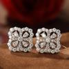 Classic Luxury Four-leaf Clover Stud Earrings Flower Design Shine Oval Zircon Earrings for Women's Wedding Jewelry